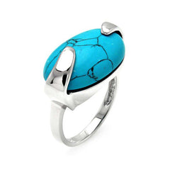 Sterling Silver Fancy Band Ring with Centered Oval Turquoise StoneAnd Ring Dimensions of 25MMx7MMAnd Ring Width: 13.4MM