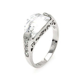 Sterling Silver Fancy Band Ring Inlaid with Clear Czs and Centered Oval Cut Clear CzAnd Ring Dimensions of 19MMx6MMAnd Ring Width: 7MM