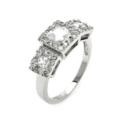 Sterling Silver Rhodium Plated 3 Set Clear CZ Square Bridal Ring