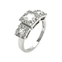 Sterling Silver Rhodium Plated 3 Set Clear CZ Square Bridal Ring
