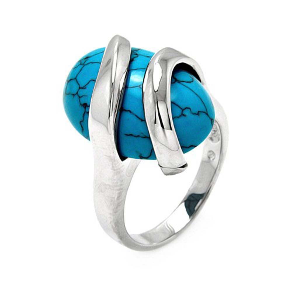 Sterling Silver Rhodium Plated Sideways Oval Turquoise Ring