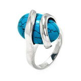 Sterling Silver Rhodium Plated Sideways Oval Turquoise Ring