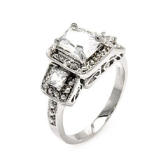 Sterling Silver Rhodium Plated  3 Set Square Clear CZ Bridal Ring