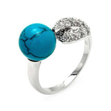 Sterling Silver Round Turquoise Bead with Paved Hook Design RingAnd Ring Dimensions of 20MMx10MMAnd Ring Width: 9.6MM