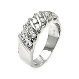 Sterling Silver Stripe Design Set with Round Cut Clear Czs RingAnd Ring Dimensions of 20MMx3MMAnd Ring Width: 7MM