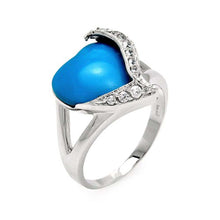 Load image into Gallery viewer, Sterling Silver Fancy Heart Cut Turquoise Stone Inlaid with Clear Czs Split Shank RingAnd Ring Dimensions of 16MMx7MMAnd Ring Width: 15MM