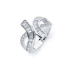 Sterling Silver Fancy Knot Design Inlaid with Bageutte and Round Cut Clear Czs Ring