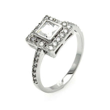 Load image into Gallery viewer, Sterling Silver Classy Bridal Ring with Centered Princess Cut Clear Cz on Bezel with Paved Halo SettingAnd Ring Dimensions of 10MMx5MM