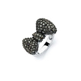 Sterling Silver Black Rhodium Plated Bow Design Inlaid with Micro Paved Clear Czs Ring