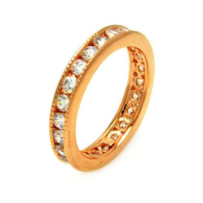 Sterling Silver Nickel Free Gold Plated Clear Channel Set CZ Stackable Eternity RingAnd Dimensions 2mmAnd Width 3mm