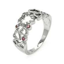 Load image into Gallery viewer, Sterling Silver Trendy Multi Open Heart Design Inlaid with Clear and Pink Czs Band RingAnd Ring Dimensions of 20MMx3MMAnd Ring Width: 8.9MM