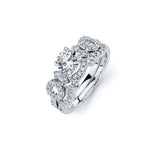 Sterling Silver Rhodium Plated Clear Round Center CZ Bridal Engagement Ring Set