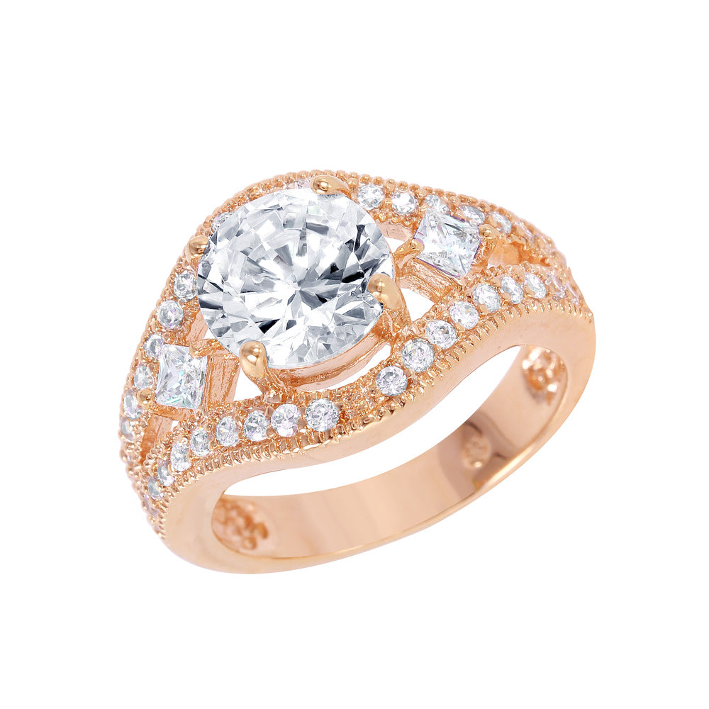 Sterling Silver Rose Gold Plated Multi Shaped Clear CZ Dome Ring