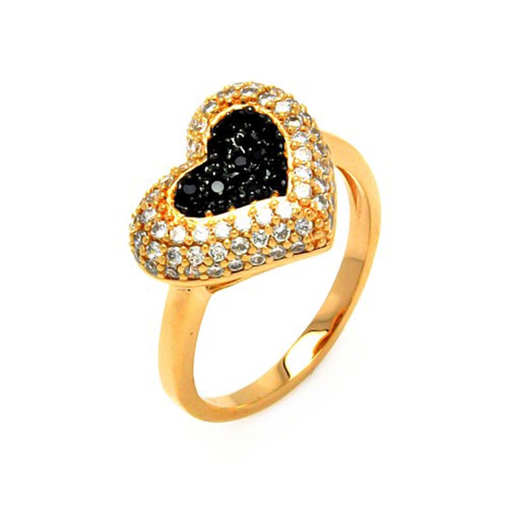 Sterling Silver Two-Toned Trendy Heart Design Embedded with Micro Paved Clear Czs and Centered Paved Black Czs RingAnd Ring Dimensions of 16MMx5MM