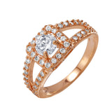 Sterling Silver Rose Gold Plated Round Clear CZ Ring