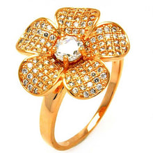 Load image into Gallery viewer, Sterling Silver Rose Gold Plated Trendy Flower Design Embedded with Micro Paved Clear Czs and Centered Round Cut Clear Cz RingAnd Ring Dimensions of 19MMx5MM