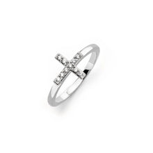 Load image into Gallery viewer, Sterling Silver Rhodium Plated Clear CZ Mini Cross Ring