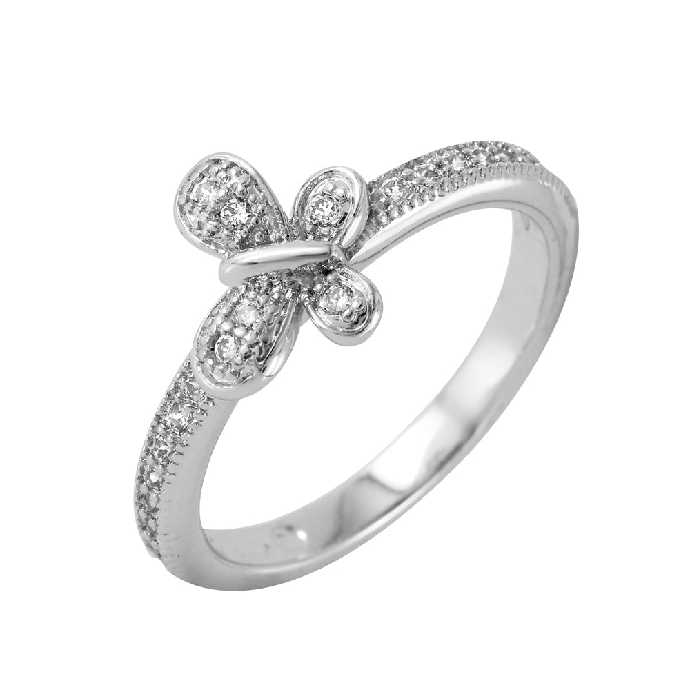 Sterling Silver Rhodium Plated Clear Pave Set CZ Butterfly Ring