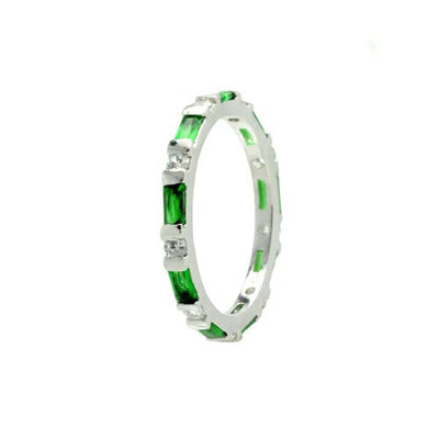 Sterling Silver Rhodium Plated Green CZ Stackable Eternity RingAnd Width 2mmAnd Thickness 4mmx2mmAnd Dimensions 2mm
