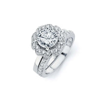Load image into Gallery viewer, Sterling Silver Rhodium Plated Clear CZ Flower Engagement Ring Set
