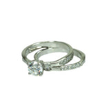 Sterling Silver Rhodium Plated Clear Round Center CZ Engagement Ring Set