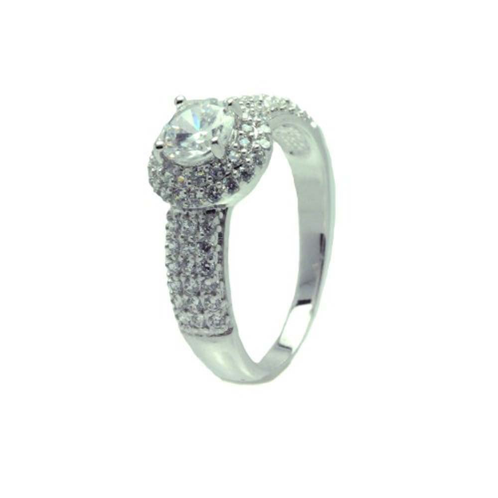Sterling Silver Rhodium Plated Clear Micro Pave Set CZ Round Bridal Ring