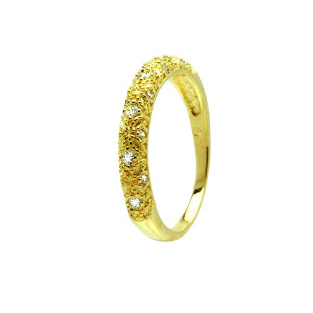 Sterling Silver Gold Plated Fancy Filigree Band Ring Inlaid with Clear CzsAnd Band Width of 2MM