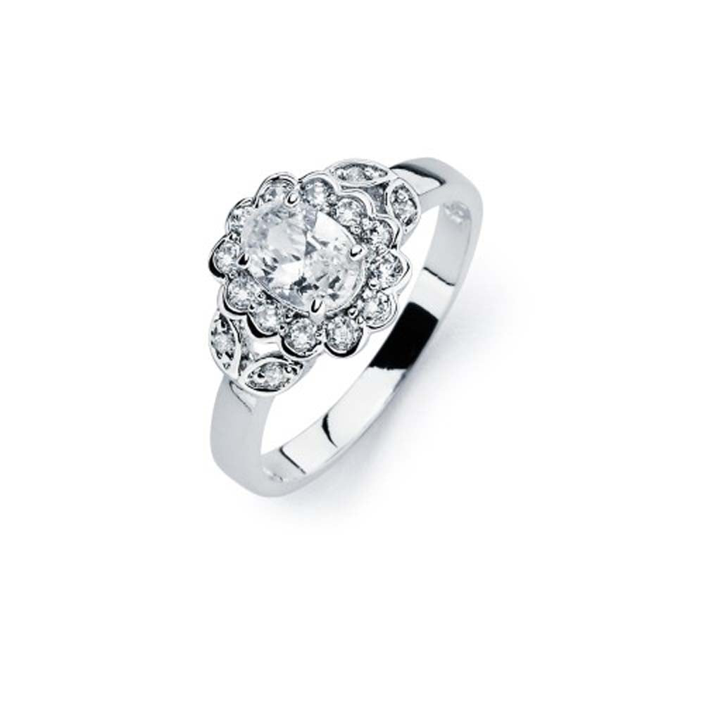 Sterling Silver Classy Flower Design Embedded with Clear Czs RingAnd Ring Dimensions of 14MMx5MM