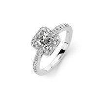 Load image into Gallery viewer, Sterling Silver Rhodium Plated Clear Micro Pave Set and Square Center CZ Bridal Ring