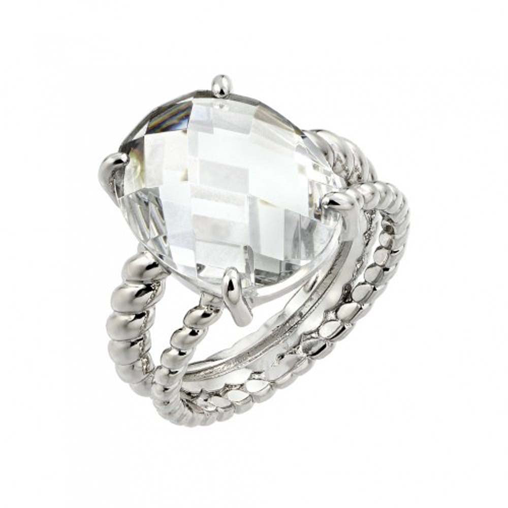 Sterling Silver Fancy Solitaire Oval Cut Clear Cz Double Twisted Shank Band Ring with Ring Dimensions of 16MMx12MM