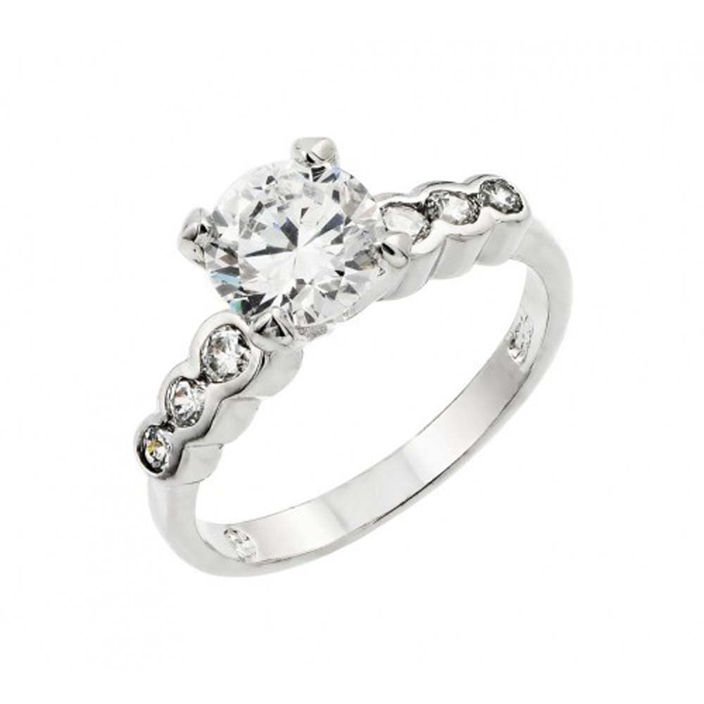 Sterling Silver Rhodium Plated Clear Round Center CZ Bridal Ring