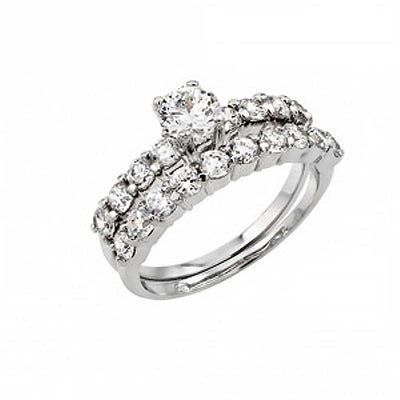 Sterling Silver Classy Solitaire Round Cut Clear Cz 2 Pieces Engagement RingAnd Center Stone Diameter: 5MM