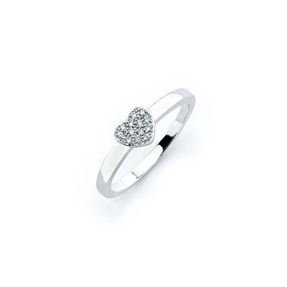 Sterling Silver Rhodium Plated Clear Micro Pave Set CZ Heart Ring