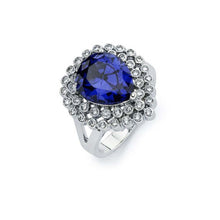 Load image into Gallery viewer, Sterling Silver Classy Solitaire Pearshaped Cut Tanzanite Cz Inlaid with Multi Round Clear Czs on Bezel Setting Ring