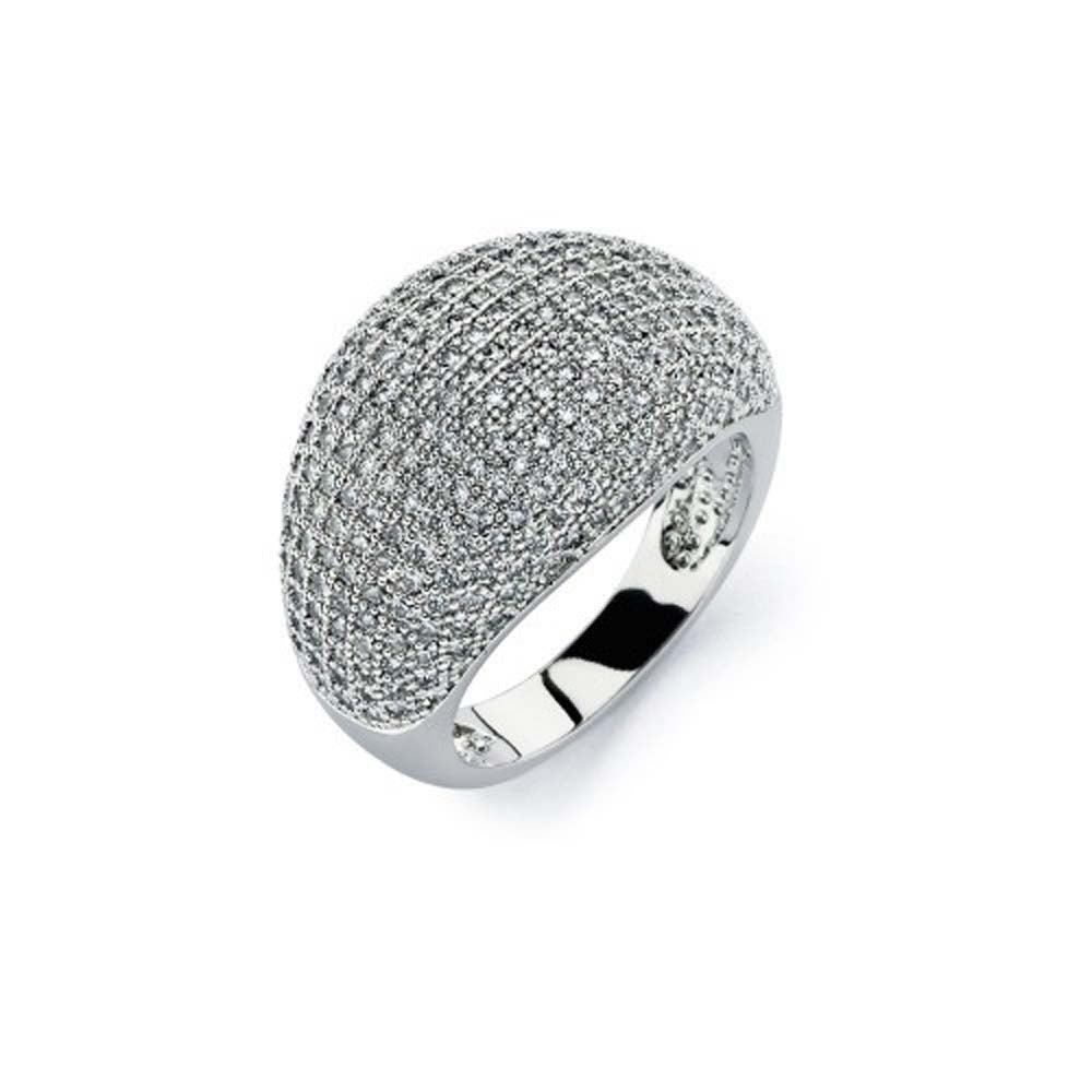 Sterling Silver Rhodium Plated Micro Paved Clear Czs Wide Domed Band Ring