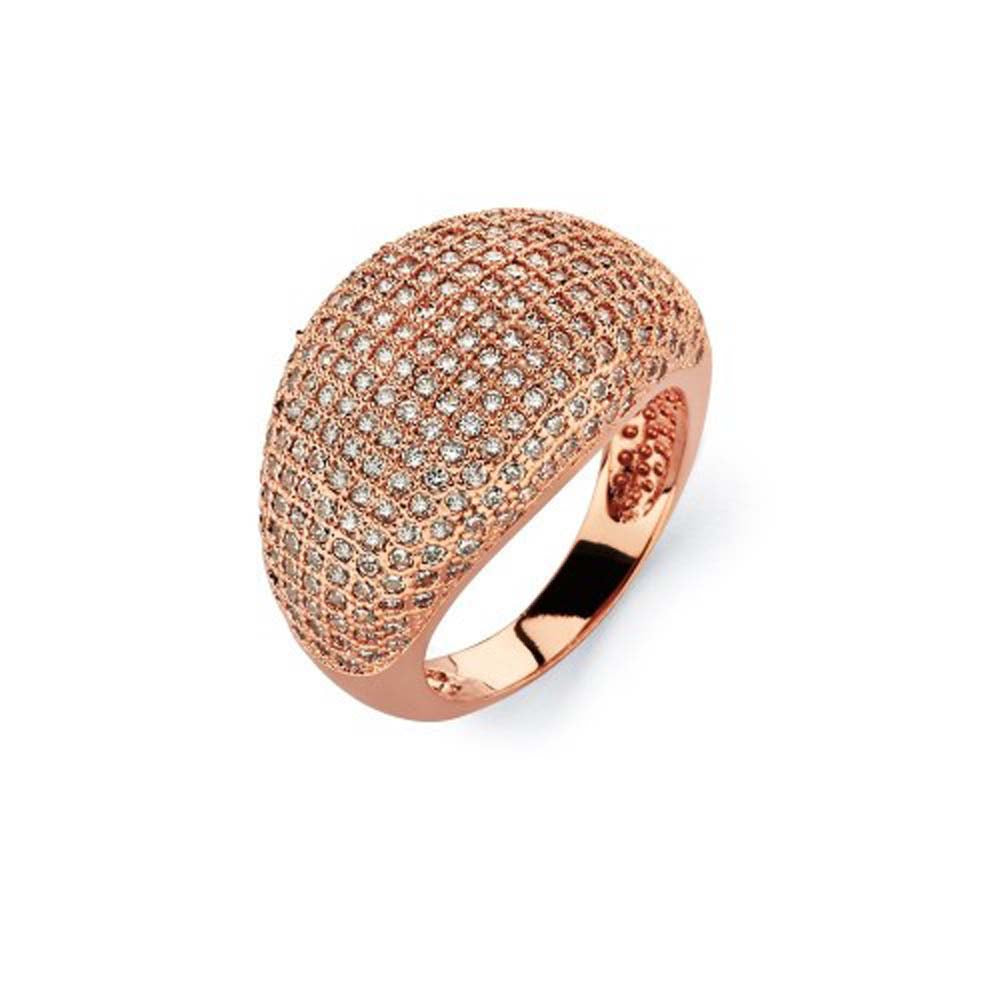 Sterling Silver Rose Gold Plated Clear Micro Pave Set CZ Cigar Band Ring