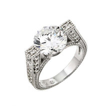 Load image into Gallery viewer, Sterling Silver Elegant Large Solitaire Round Cut Clear Cz on Micro Paved High Setting Ring with Band Width of 3.8MM Stone Size: 10MM