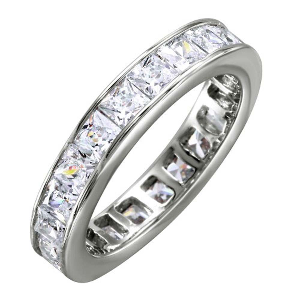 Sterling Silver Rhodium Plated Clear Baguette CZ Eternity RingAnd Width 3mmAnd Thickness 3mm