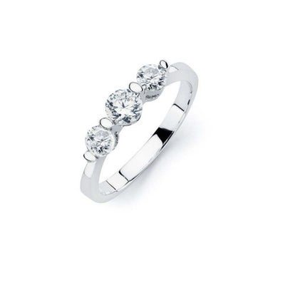 Sterling Silver Rhodium Plated  3 Set Round Clear CZ Bridal Ring