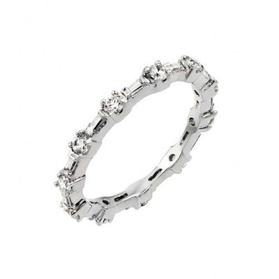 Sterling Silver Nickel Free Rhodium Plated Clear CZ Stackable  Eternity RingAnd Width 2mmAnd Dimensions 2mm