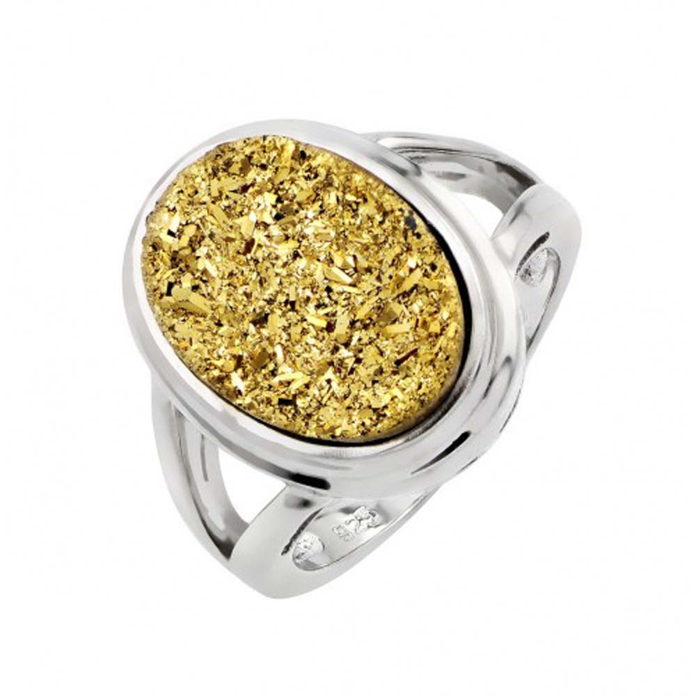 Sterling Silver Rhodium Plated Gold Center Split Shank Ring