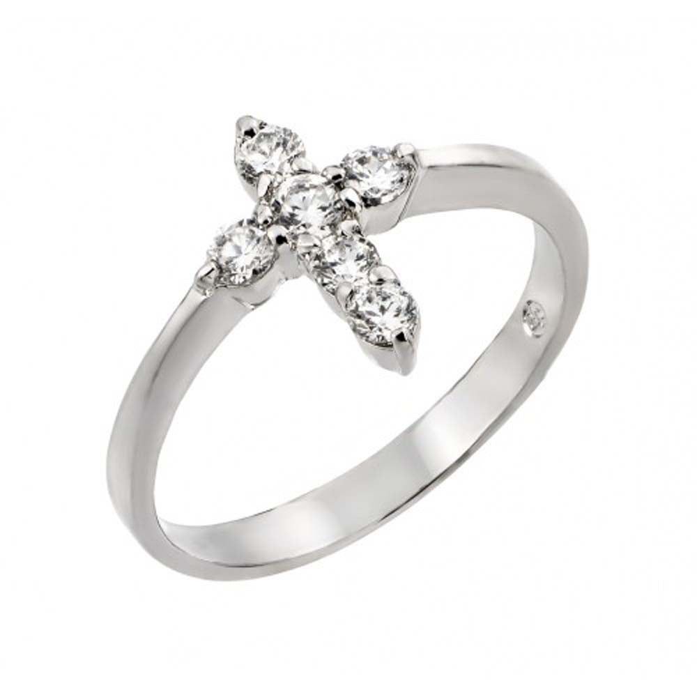 Sterling Silver Modern Cross Design Inlaid with Clear Czs RingAnd Ring Dimensions of 12.1MMx9.6MM