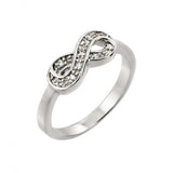 Sterling Silver Rhodium Plated Mini Infinity Shaped Ring With CZ Stones