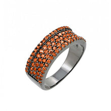 Load image into Gallery viewer, Sterling Silver Black Rhodium Plated 5 Rows Micro Paved Orange Czs RingAnd Band Width of 7.6MM