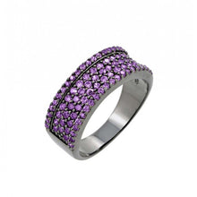 Load image into Gallery viewer, Sterling Silver Black Rhodium Plated 5 Rows Micro Paved Amethyst Czs RingAnd Band Width of 7.6MM