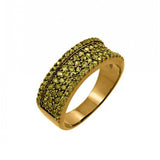 Sterling Silver Gold Plated 5 Rows Micro Paved Green Czs RingAnd Band Width of 7.6MM