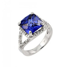 Load image into Gallery viewer, Sterling Silver Classy Solitaire Faceted Princess Cut Tanzanite Cz Split Shank Ring Inlaid with Clear CzsAnd Ring Dimensions of 11.7MMx12.6MM