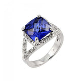 Sterling Silver Classy Solitaire Faceted Princess Cut Tanzanite Cz Split Shank Ring Inlaid with Clear CzsAnd Ring Dimensions of 11.7MMx12.6MM