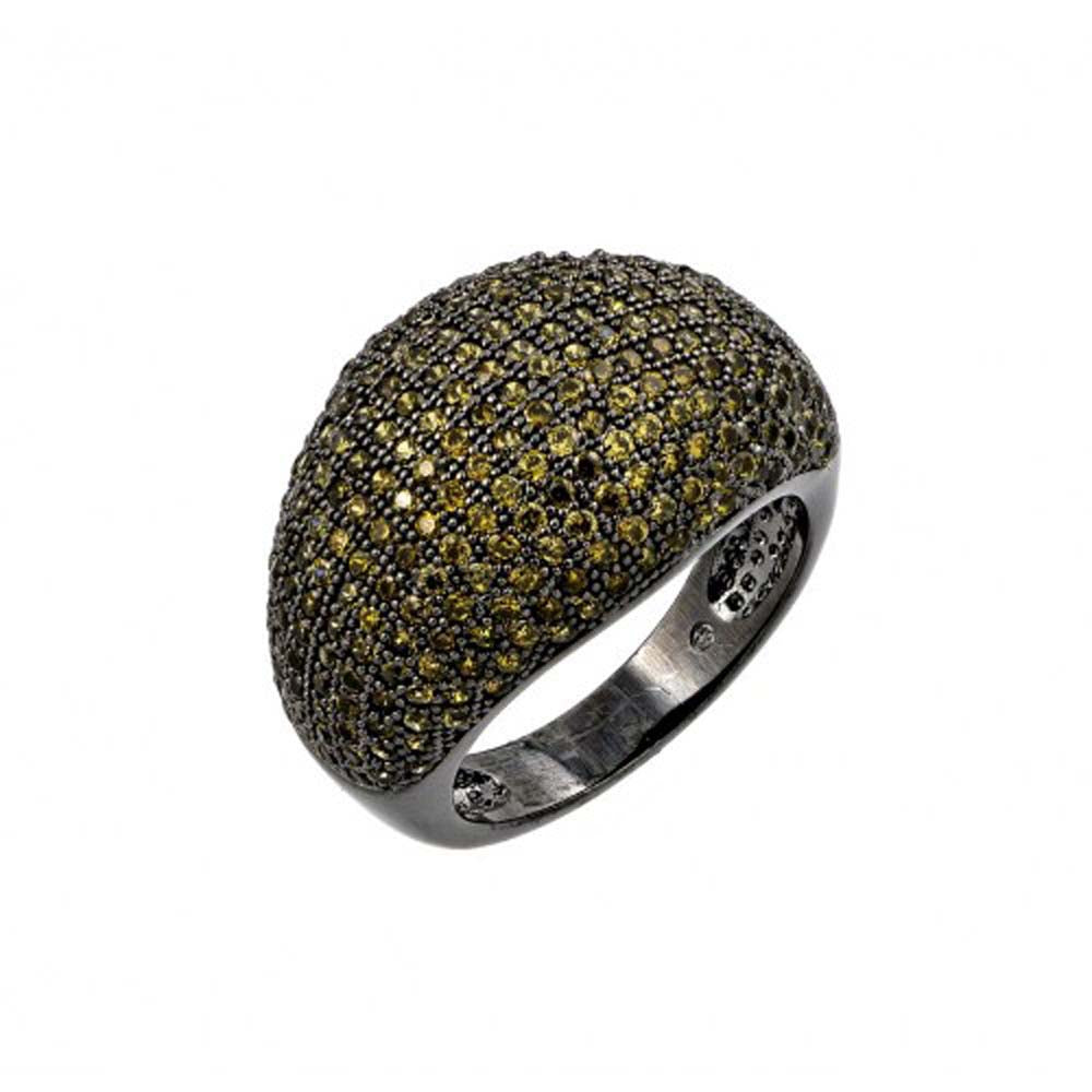 Sterling Silver Black Rhodium Plated Micro Paved Green Czs Wide Domed Band Ring with Band Width of 15.6MM