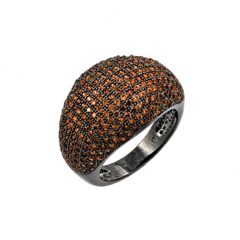 Sterling Silver Nickel Free Oxidized Rhodium Plated Orange Micro Pave Set CZ Dome RingAnd Width 1mm